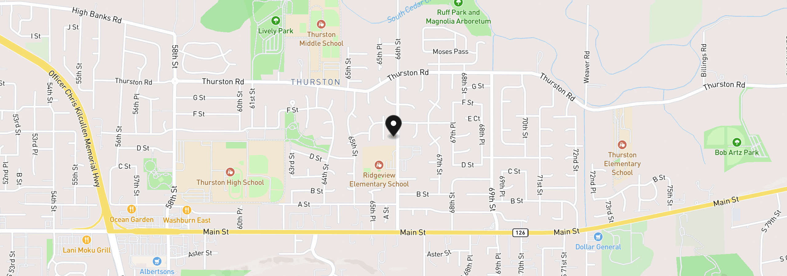 Map showing the location of 536 66th St, Springfield, OR 97478