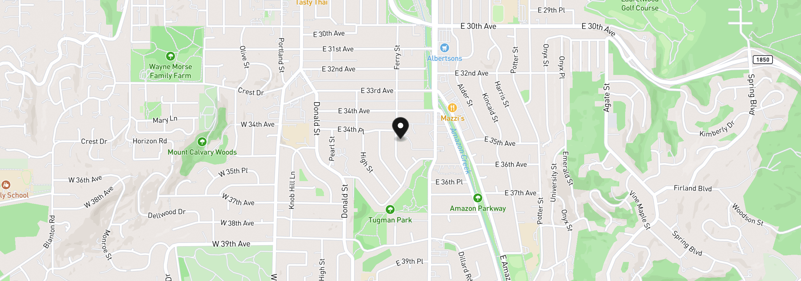 Map showing the location of 3475 Ferry St, Eugene, OR 97405