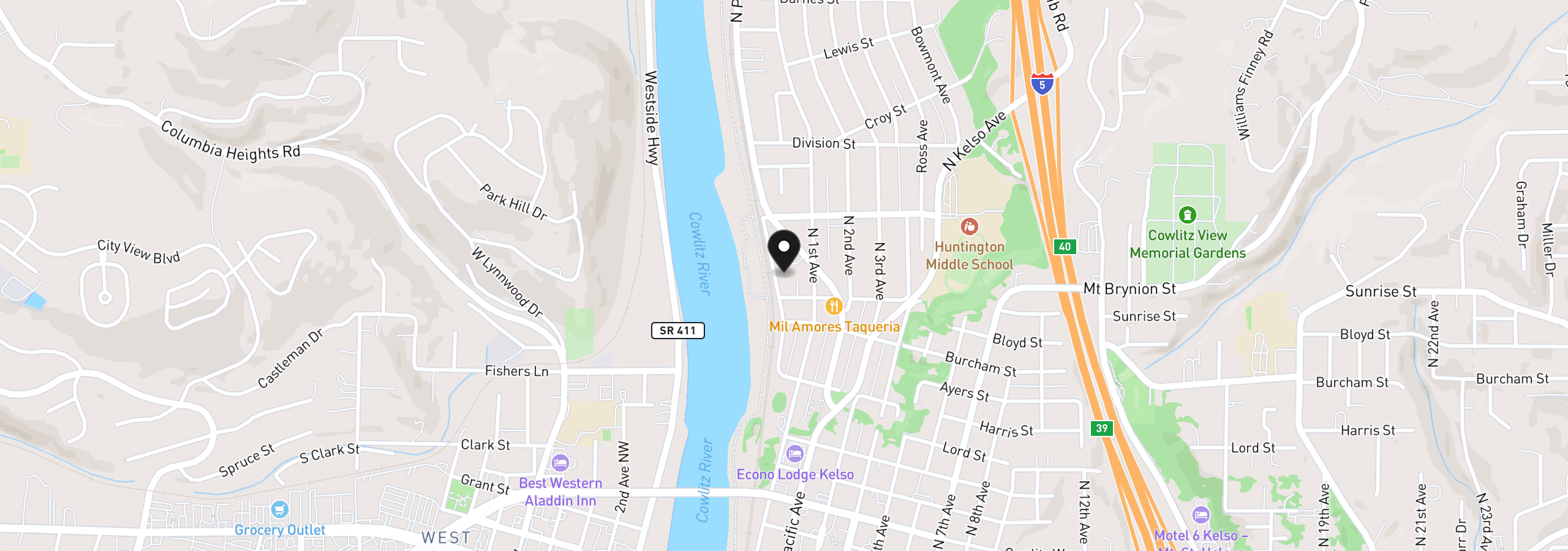 Map showing the location of 1106 Wood Ave, Kelso, Wa 98626