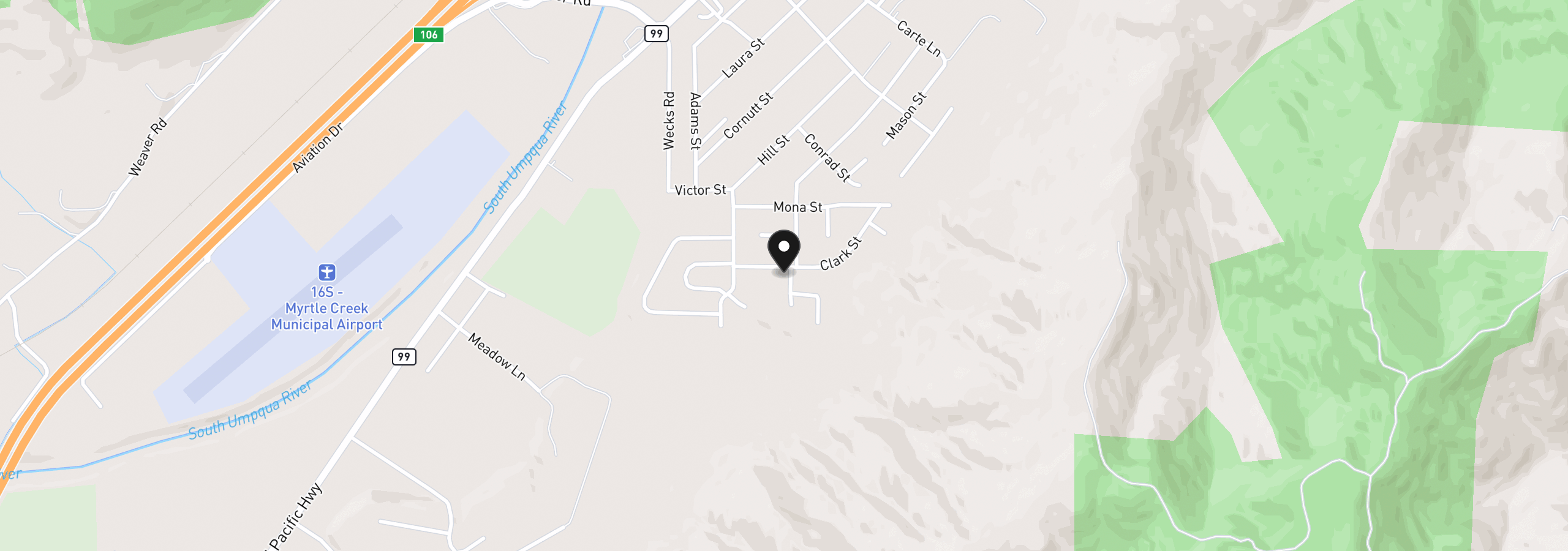Map showing the location of 193 Clark St, Myrtle Creek, OR 97457