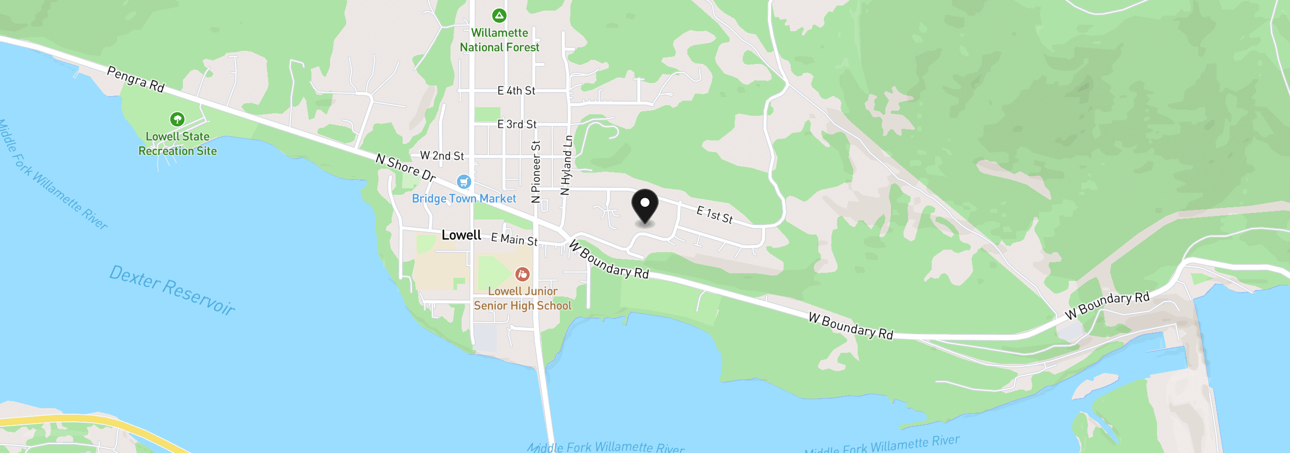 Map showing the location of Wetleau Dr., Lowell, OR 97452