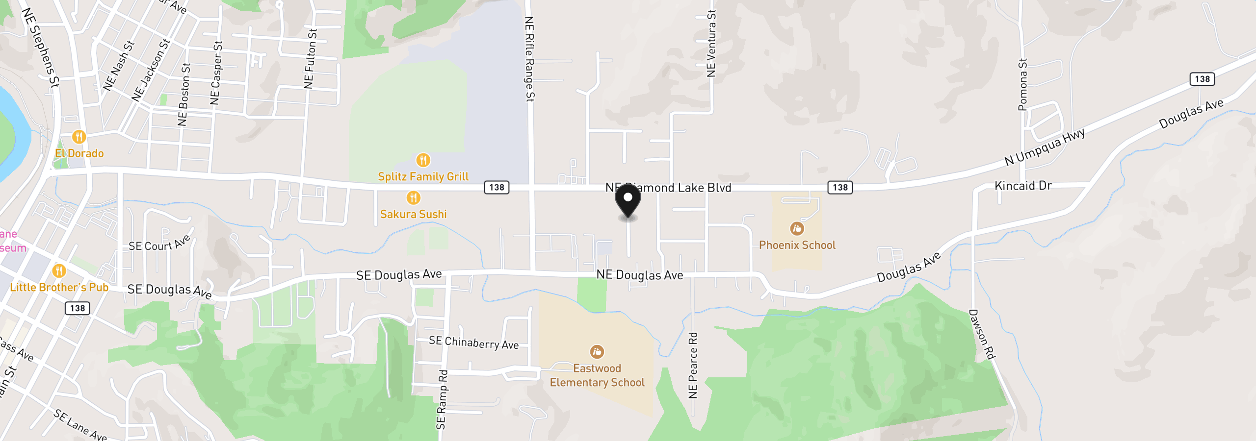 Map showing the location of 0 NE Flagg St, Roseburg, OR 97470