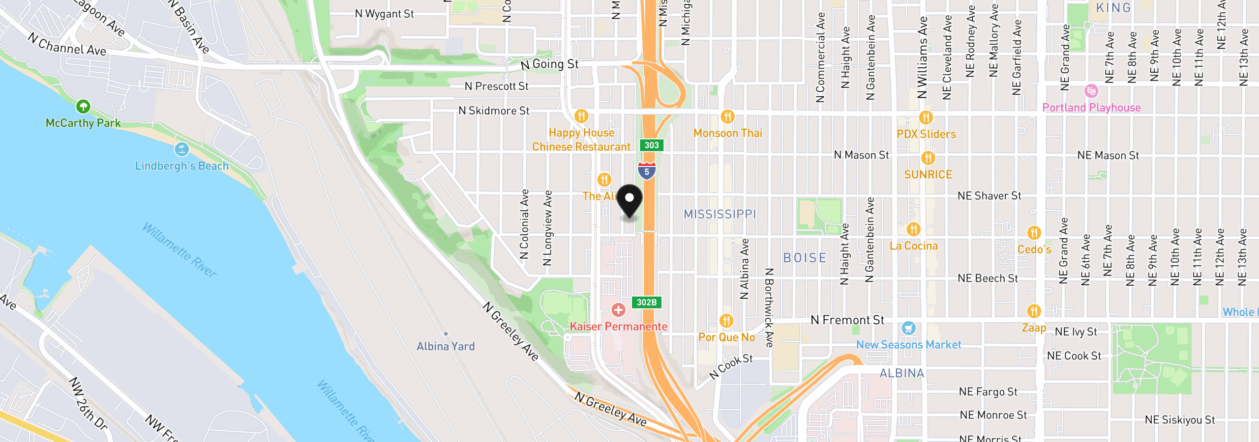 Map showing the location of 3920 N Montana Ave 101, Portland, OR 97227