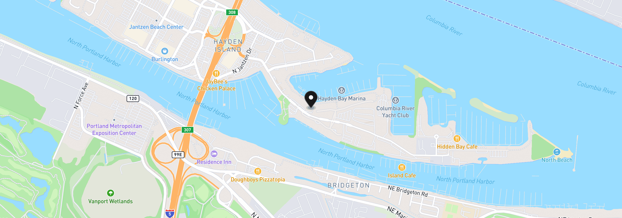 Map showing the location of 401 N Tomahawk Island Dr 18, Portland, OR 97217