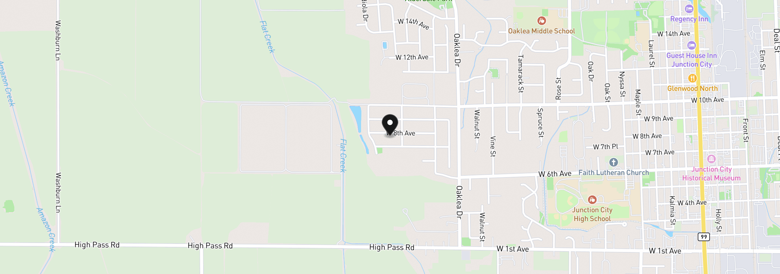 Map showing the location of 2437 W 8th Ave, Junction City, OR 97448