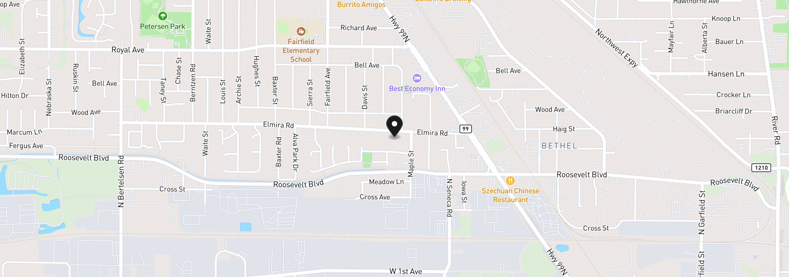 Map showing the location of 3160 Elmira Rd, Eugene, OR 97402