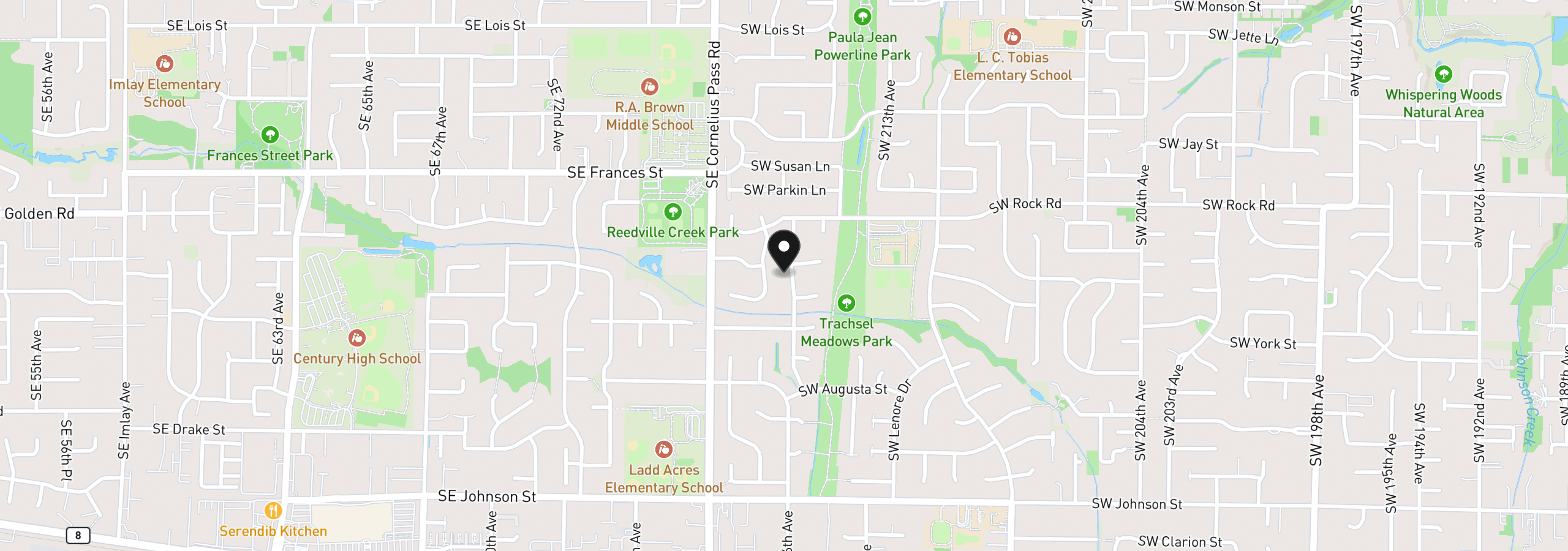 Map showing the location of 1885 SW 216th Ave, Beaverton, OR 97003