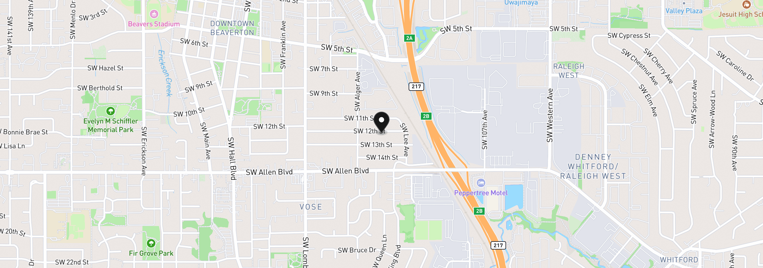 Map showing the location of 11470 SW 12th St, Beaverton, OR 97005