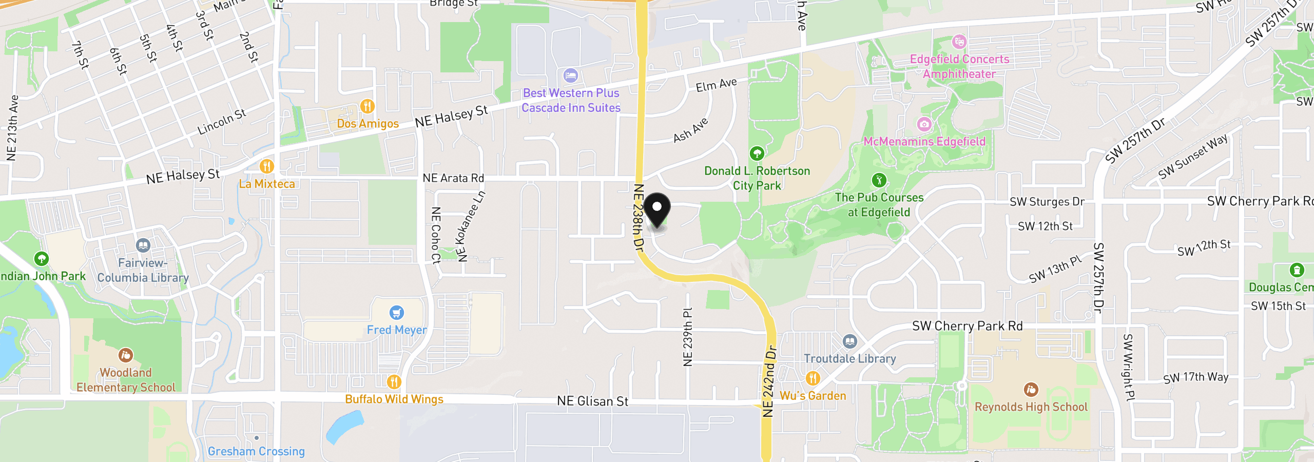 Map showing the location of 23821 NE Treehill Dr, Wood Village, OR 97060