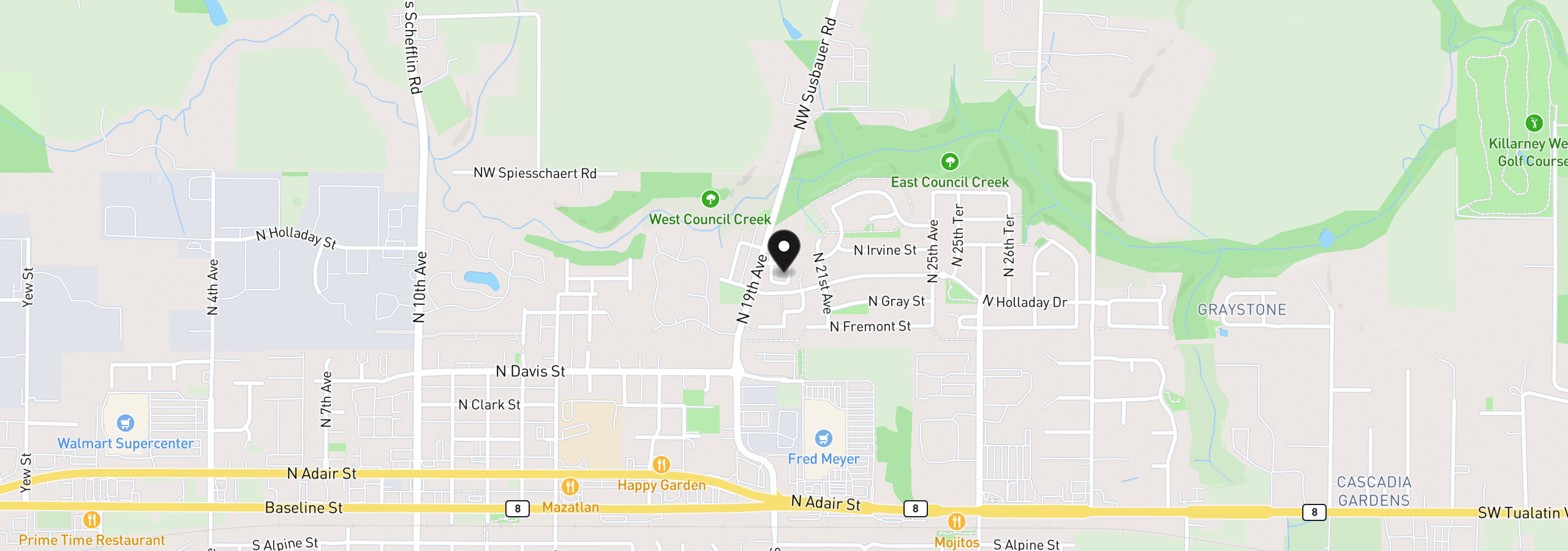 Map showing the location of 871 N 20th Way, Cornelius, OR 97113