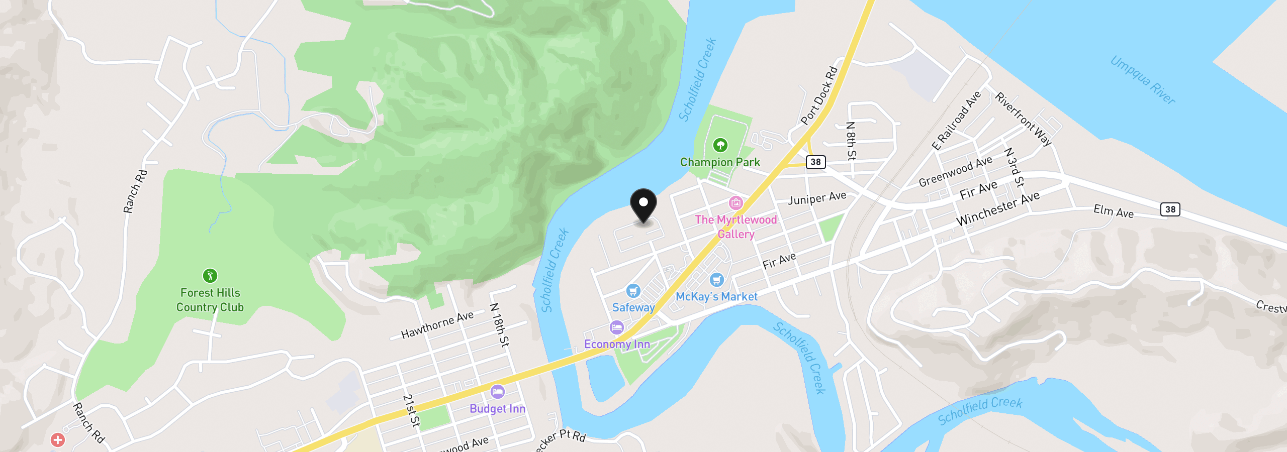 Map showing the location of 1413 Hawthorne 33 Ave 33, Reedsport, OR 97467