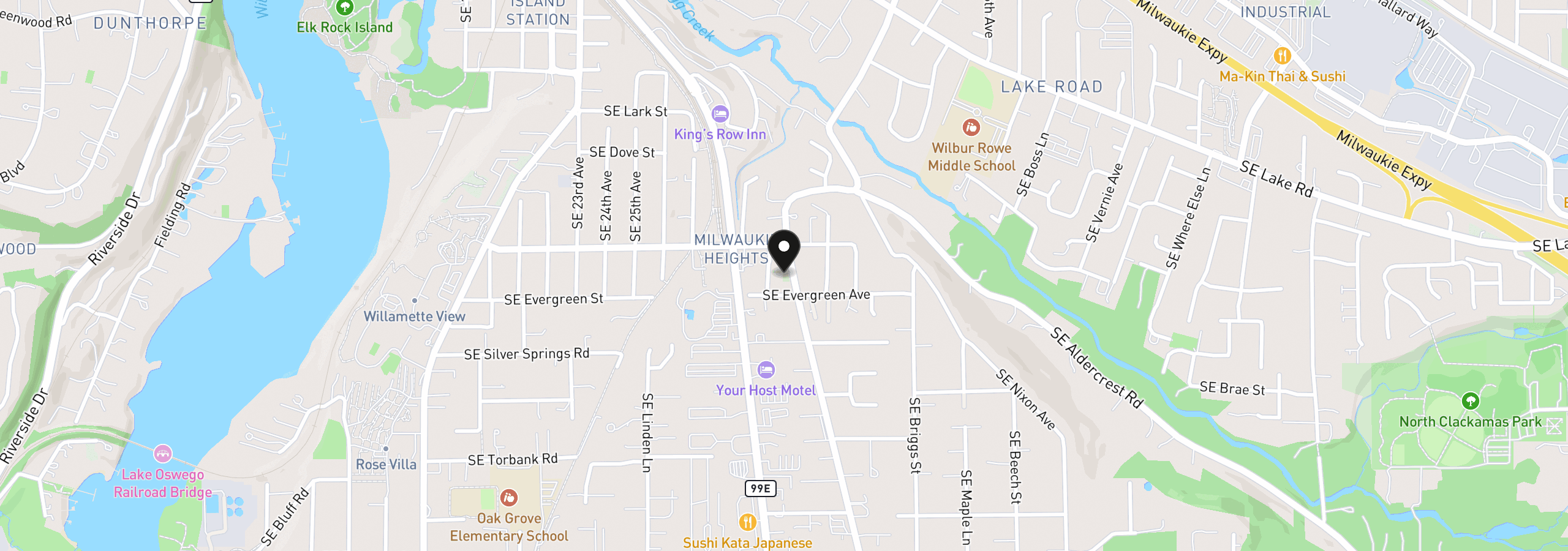 Map showing the location of 12909 SE 29th Ave, Milwaukie, OR 97222