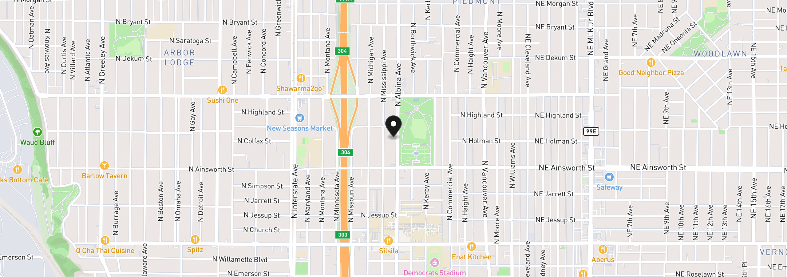Map showing the location of 6187 N Albina Ave 2, Portland, OR 97217