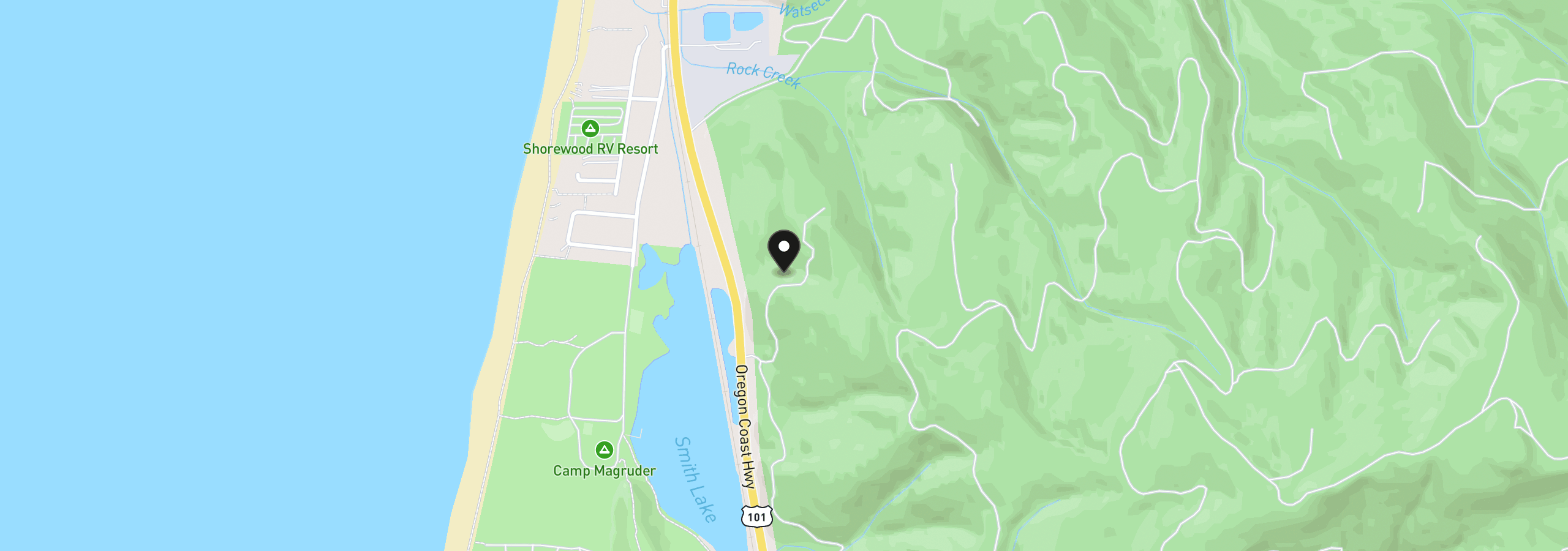 Map showing the location of 16500 N Highway 101, Rockaway Beach, OR 97136
