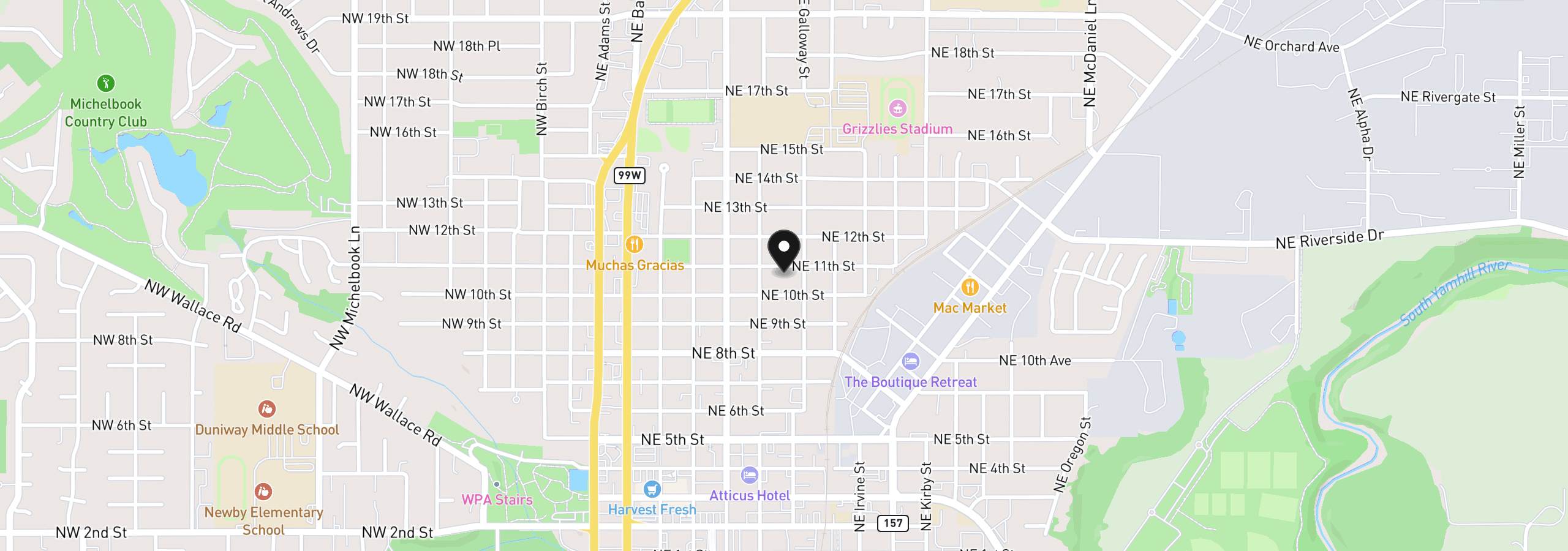 Map showing the location of 632 NE 11th St, McMinnville, OR 97128