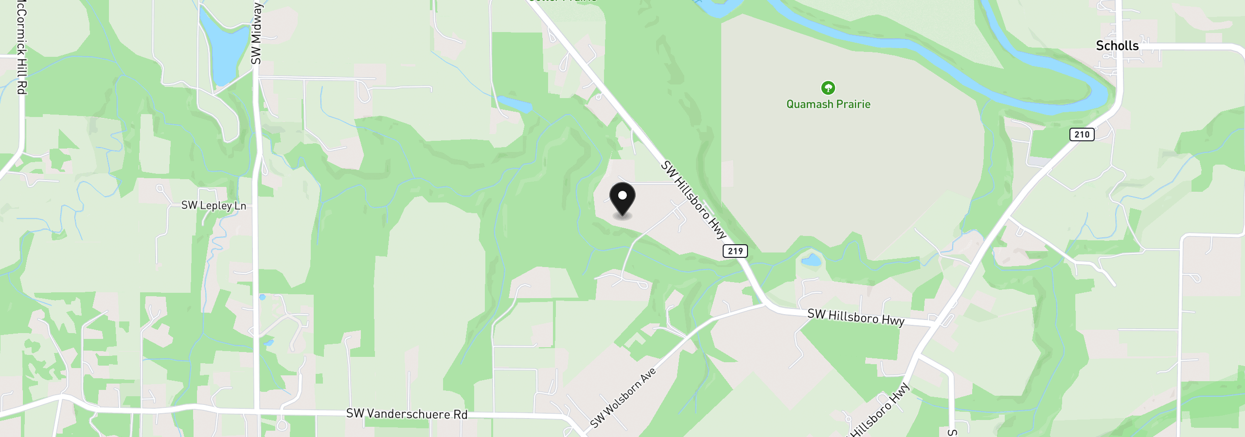 Map showing the location of 16025 SW Hillsboro Hwy, Hillsboro, OR 97123