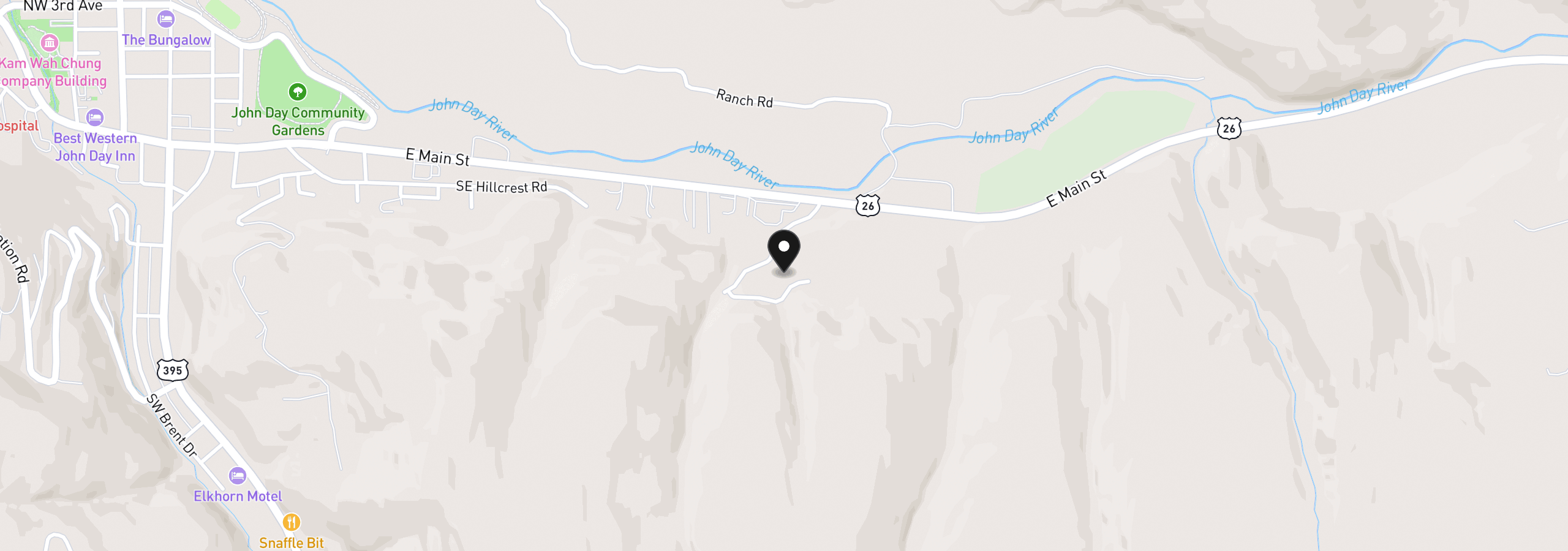 Map showing the location of 155 SE Lupine Ln, John Day, OR 97845