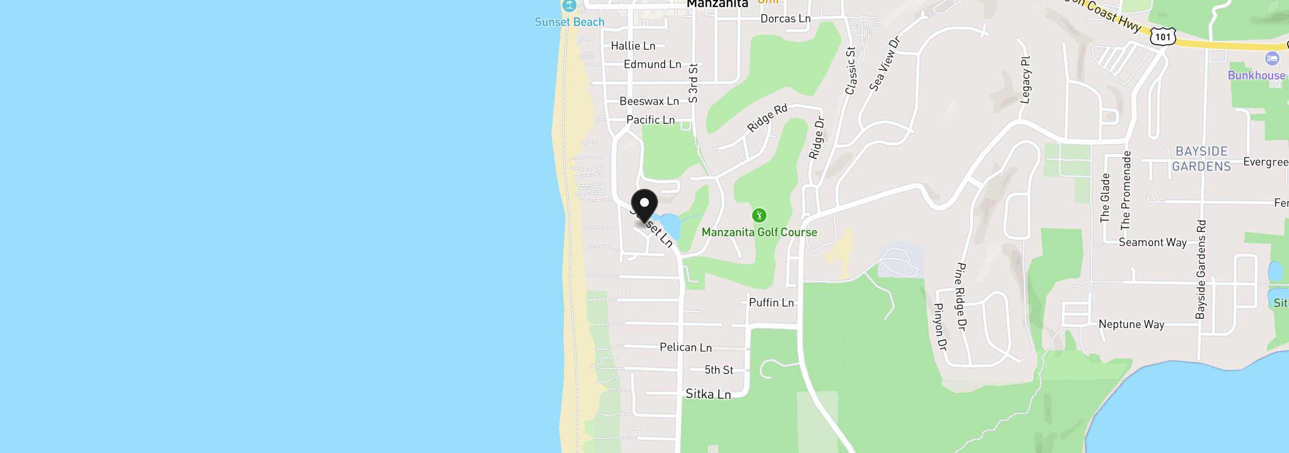 Map showing the location of 1036 Beach Cir, Manzanita, OR 97130