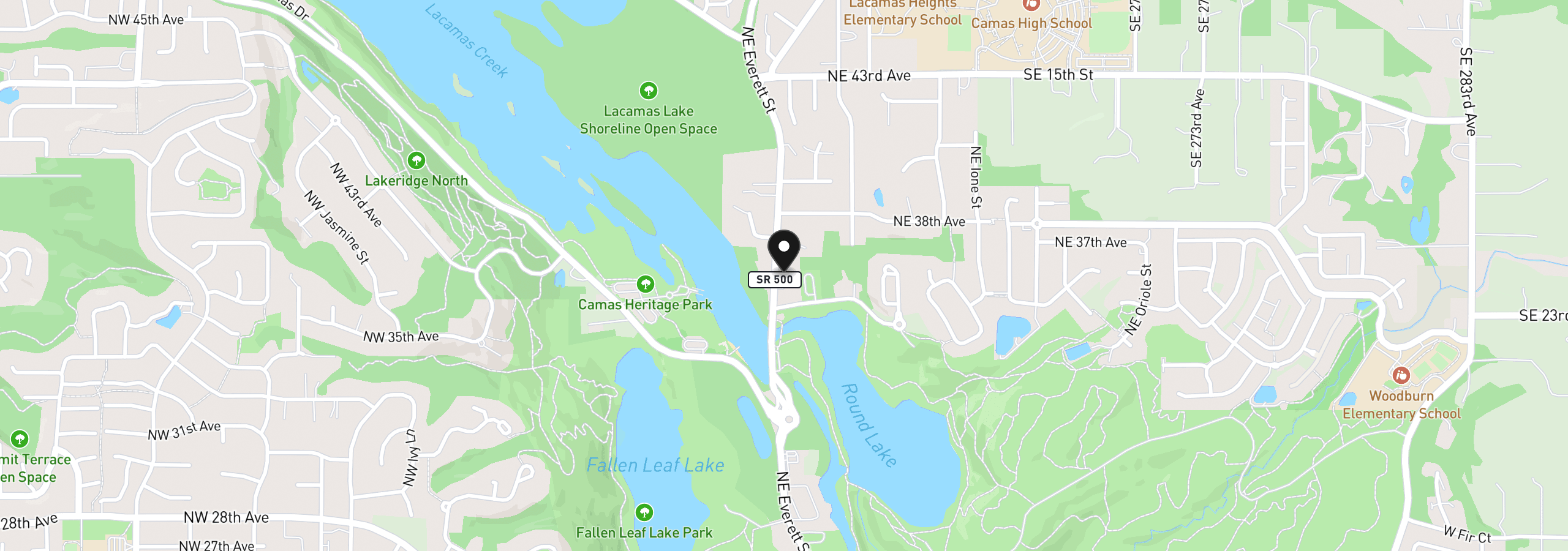 Map showing the location of 3606 NE Everett St, Camas, Wa 98607