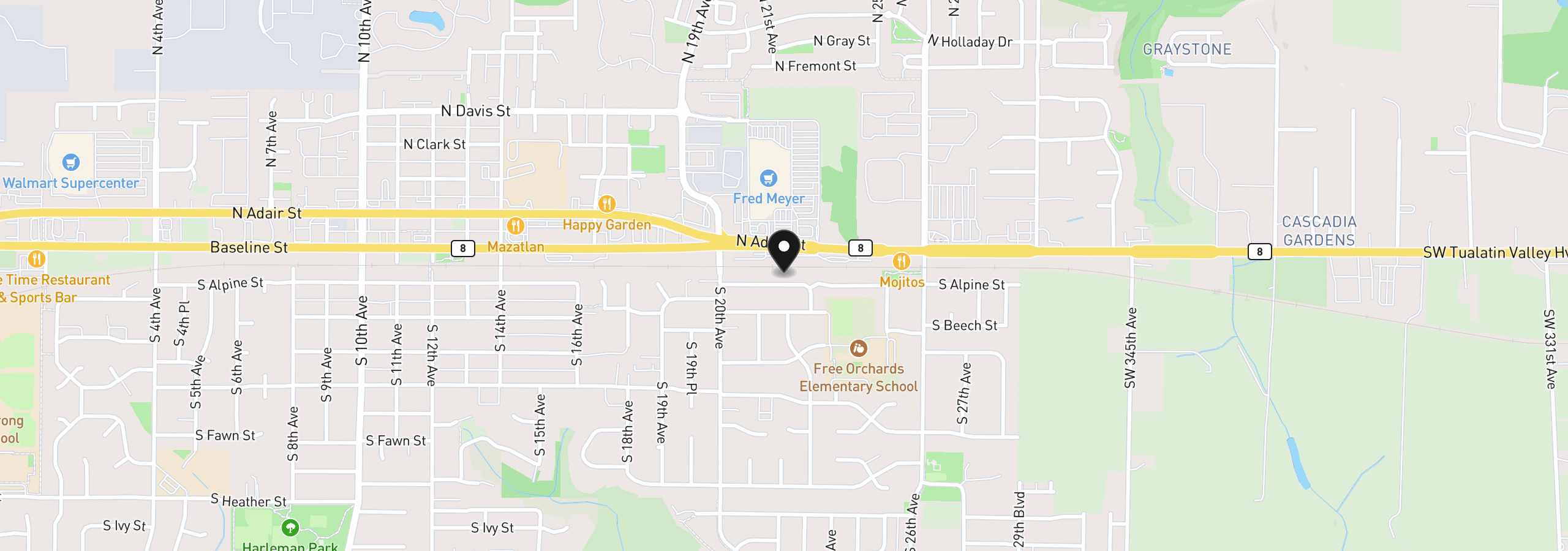 Map showing the location of 2216 S Alpine St, Cornelius, OR 97113
