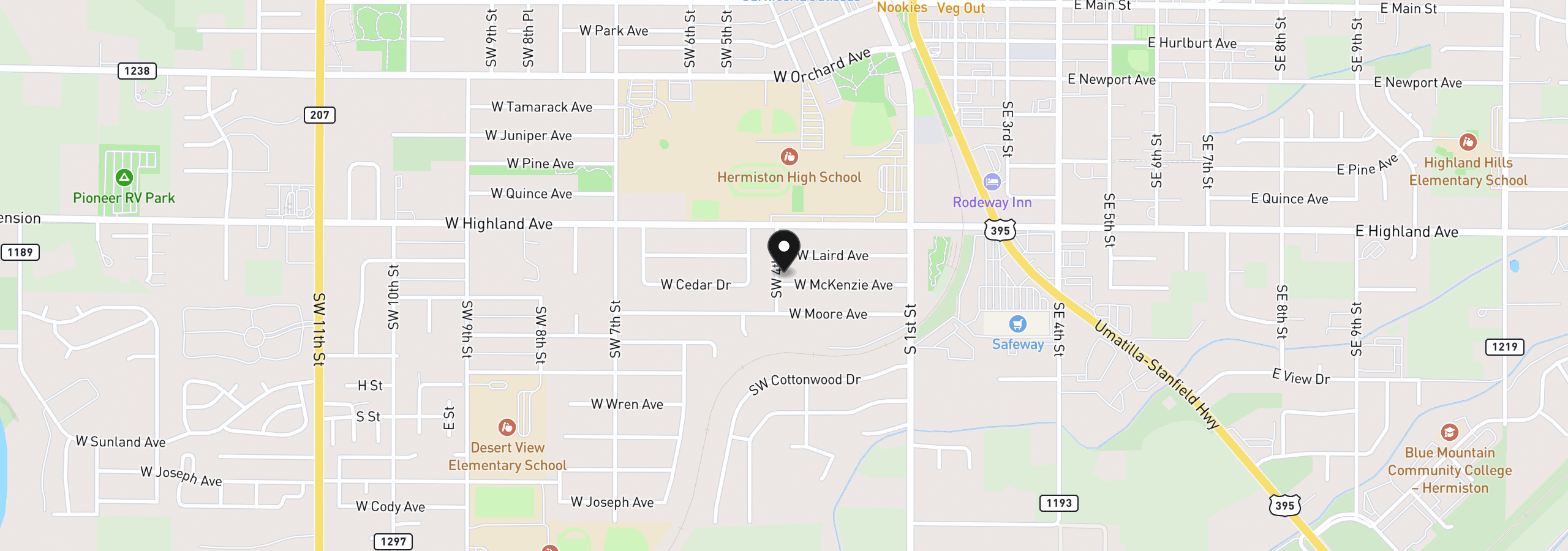 Map showing the location of 905 SW 4th St, Hermiston, OR 97838