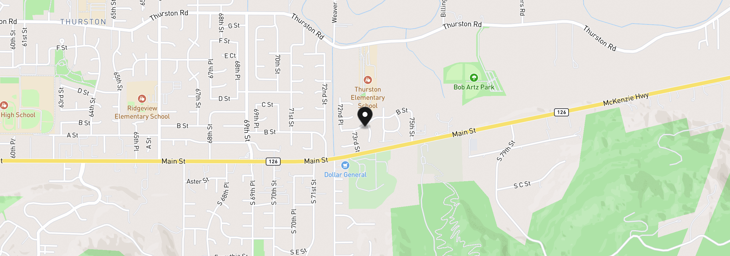 Map showing the location of 7345 B St, Springfield, OR 97478
