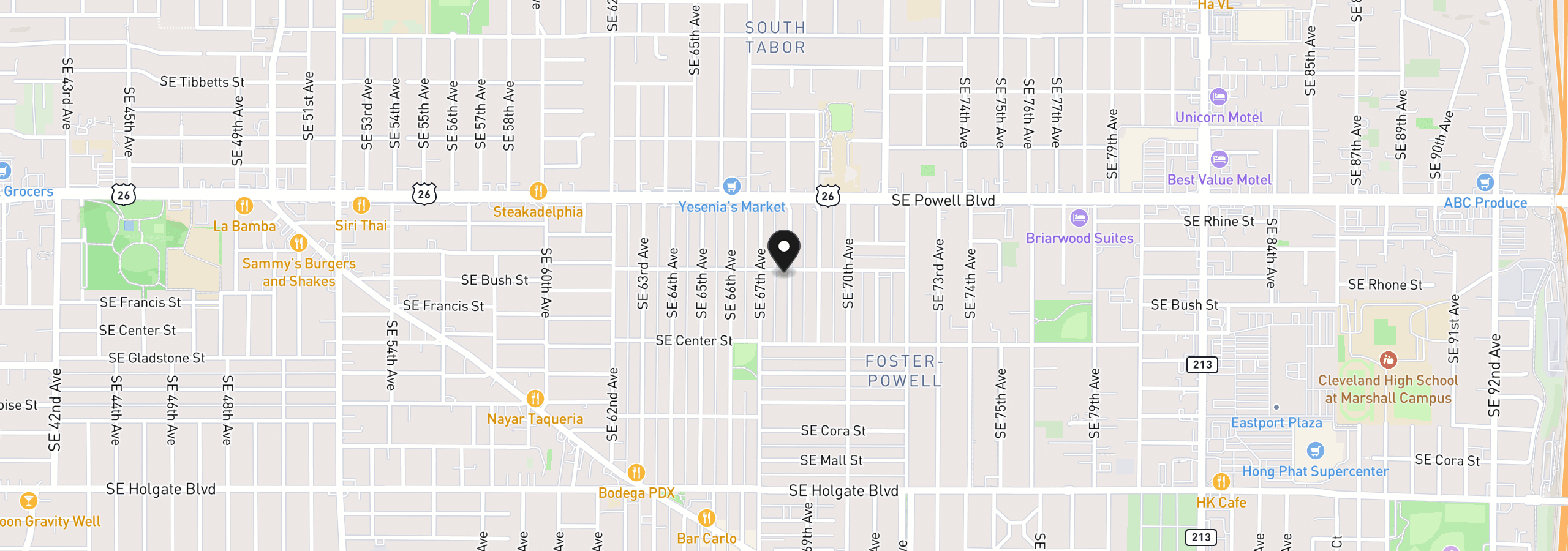 Map showing the location of 6732 SE Rhone St, Portland, OR 97206