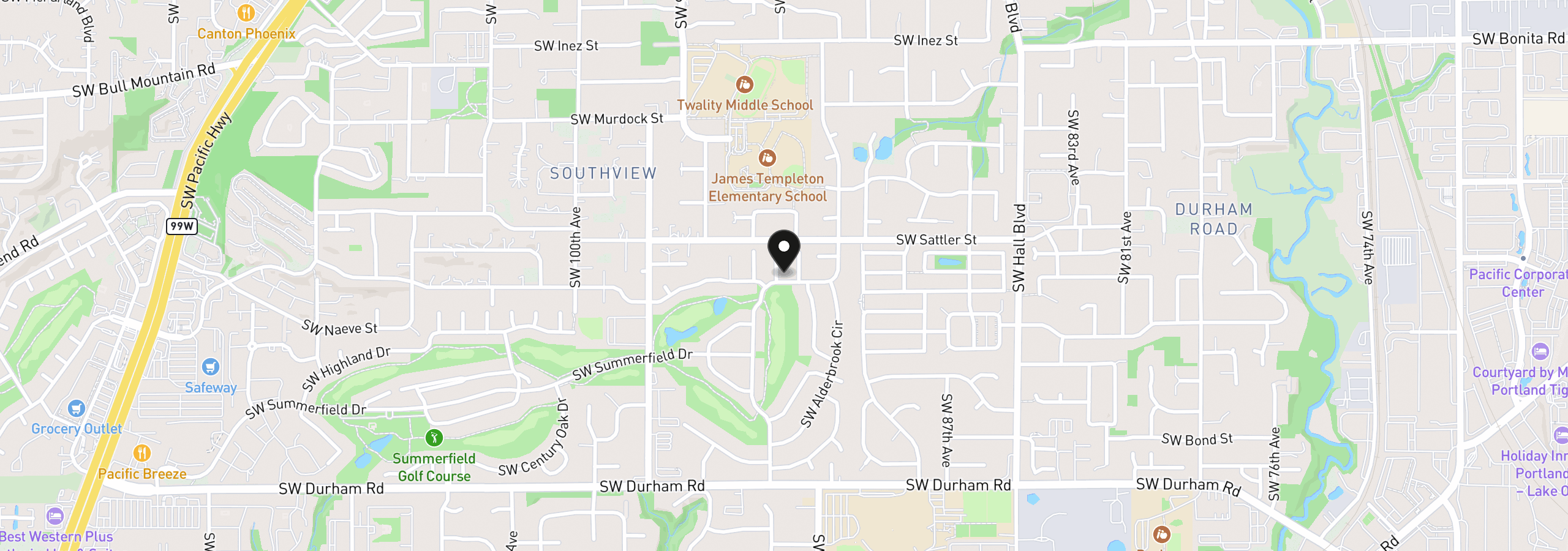 Map showing the location of 15390 SW Alderbrook Ct, Tigard, OR 97224