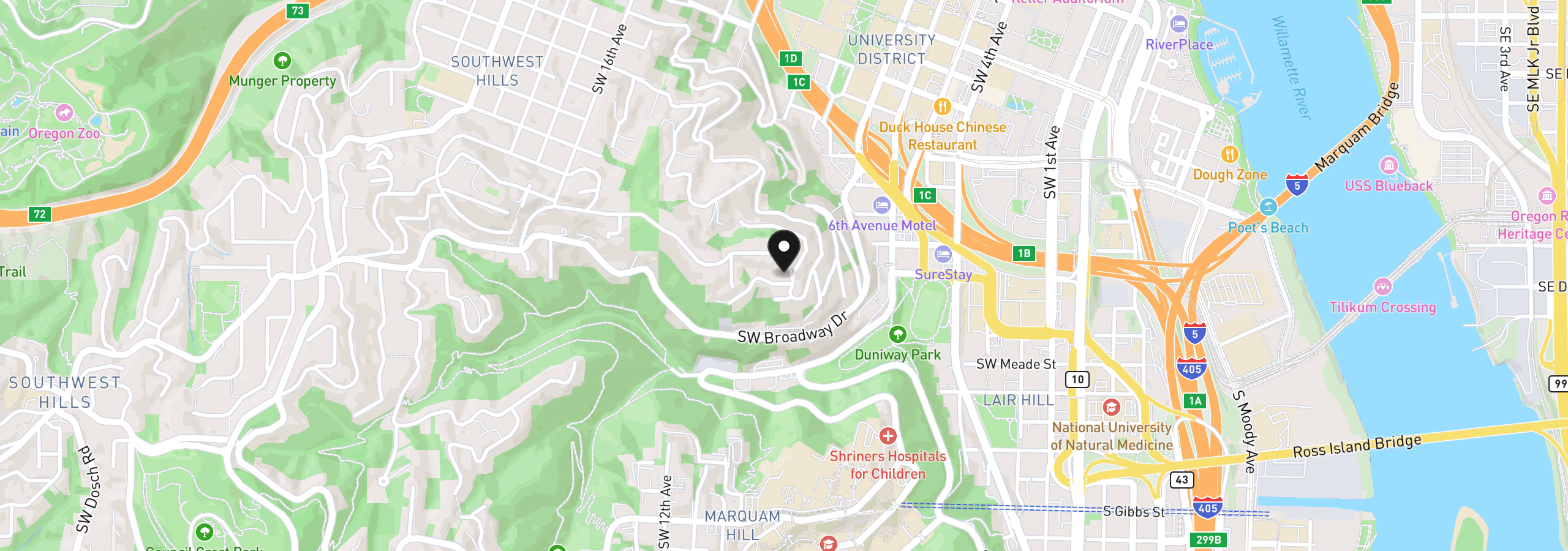 Map showing the location of 908 SW Davenport St, Portland, OR 97201