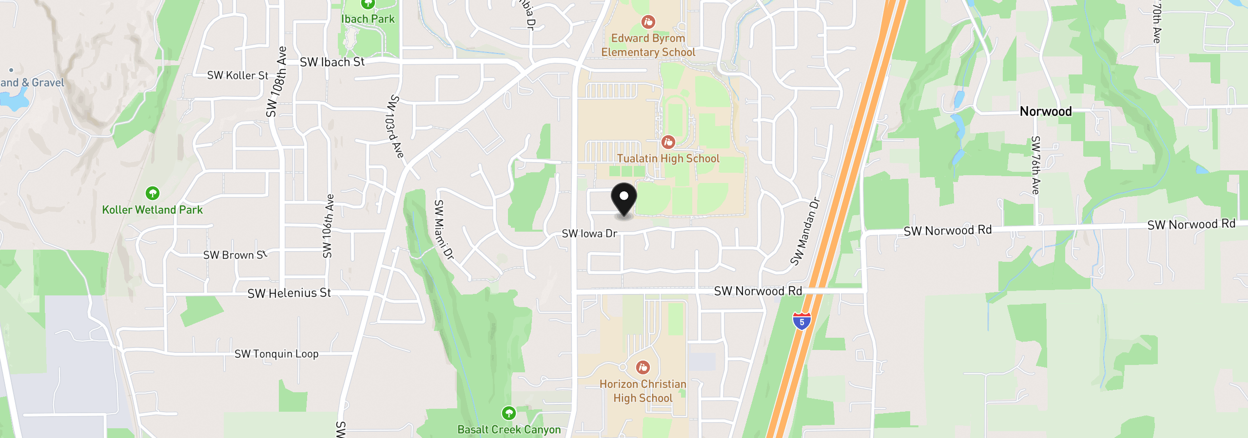 Map showing the location of 9260 SW Skokomish Ln, Tualatin, OR 97062