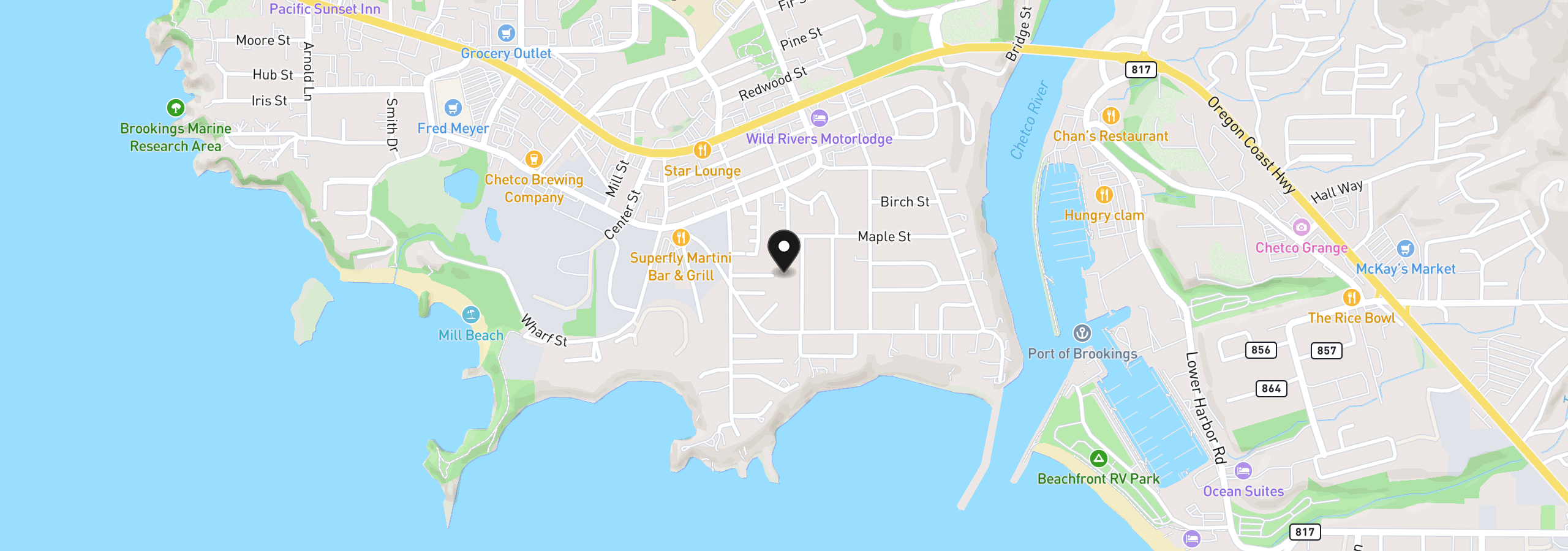 Map showing the location of 500 Velopa Ct, Brookings, OR 97415