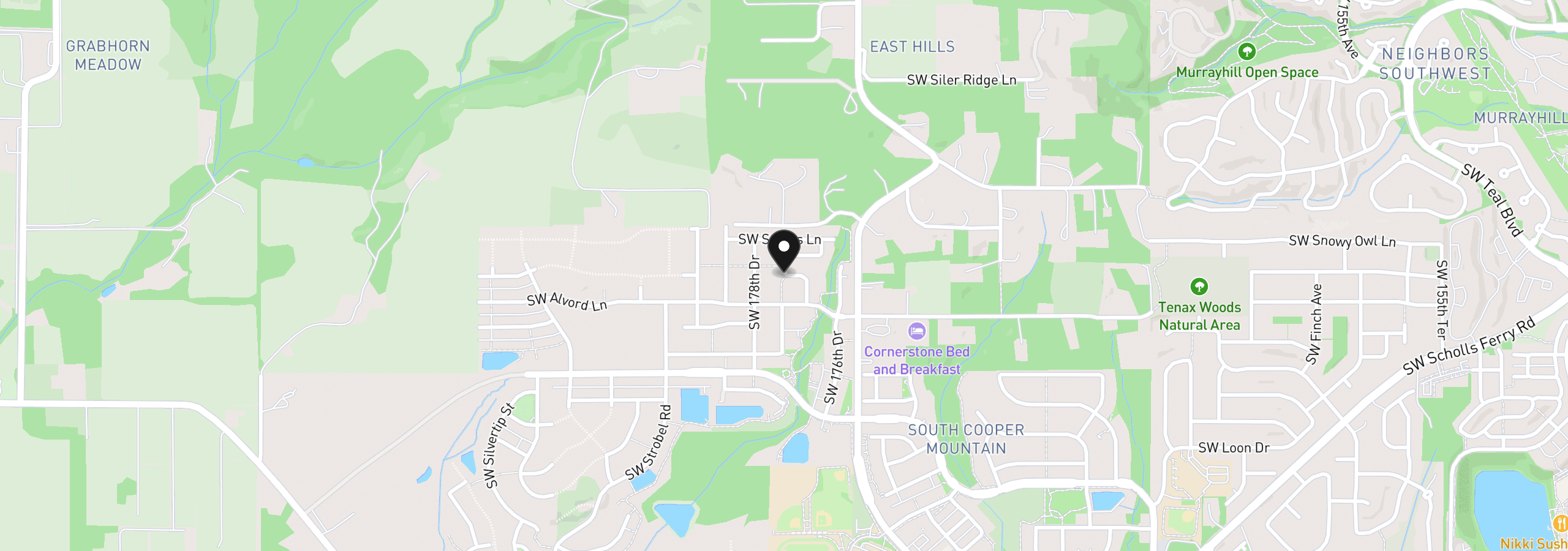 Map showing the location of 11681 SW Hayrick Ter, Beaverton, OR 97007
