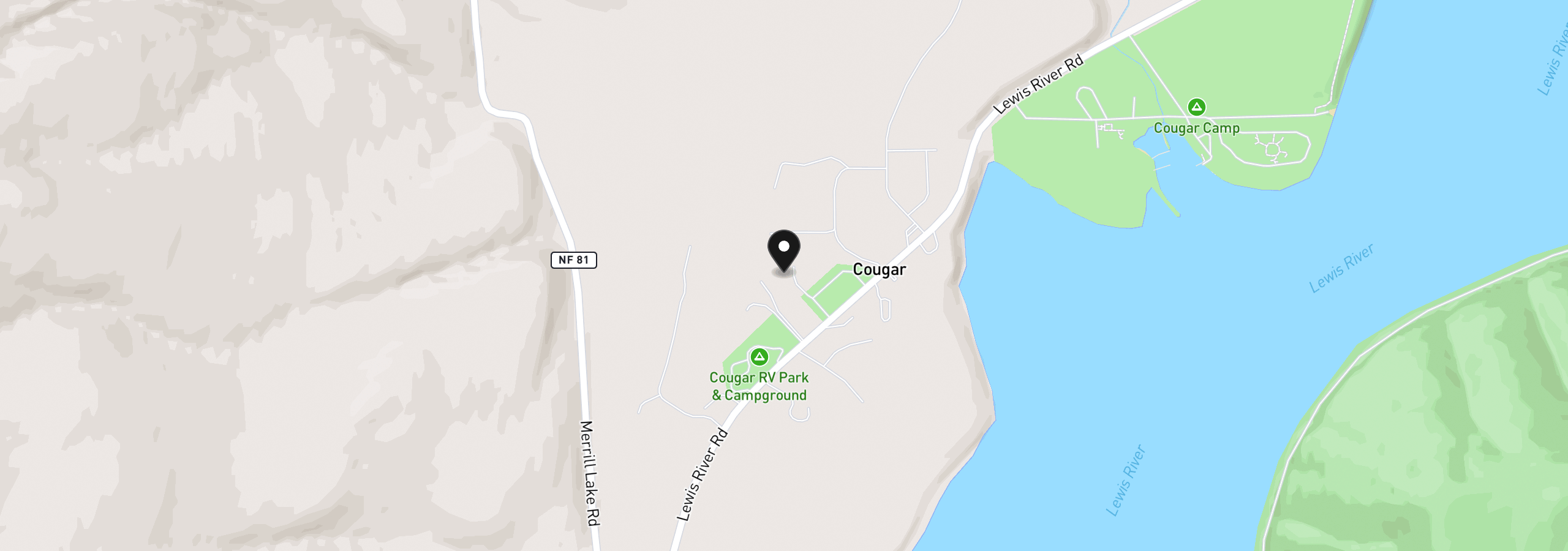 Map showing the location of 16790 Lewis River Rd, Cougar, Wa 98616