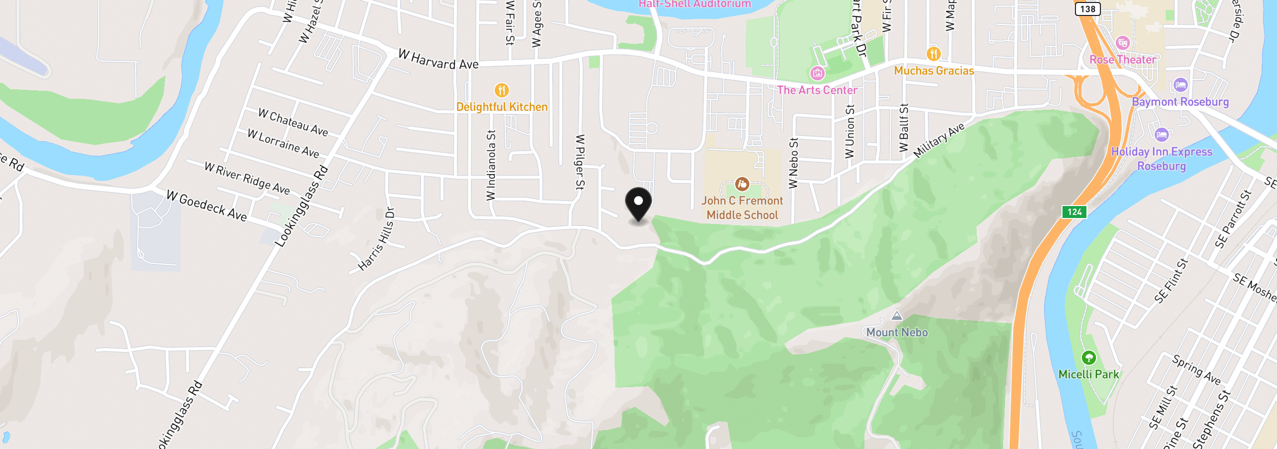Map showing the location of 1049 W Copper Ct, Roseburg, OR 97471