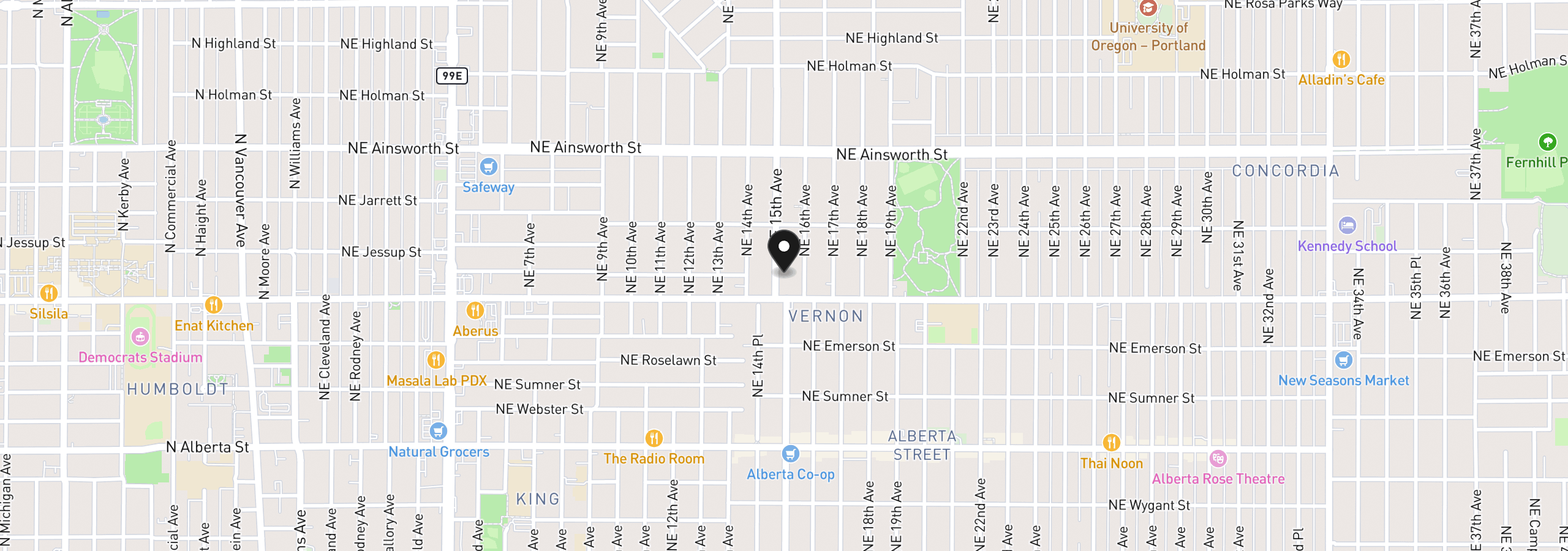 Map showing the location of 5538 NE 15th Ave, Portland, OR 97211
