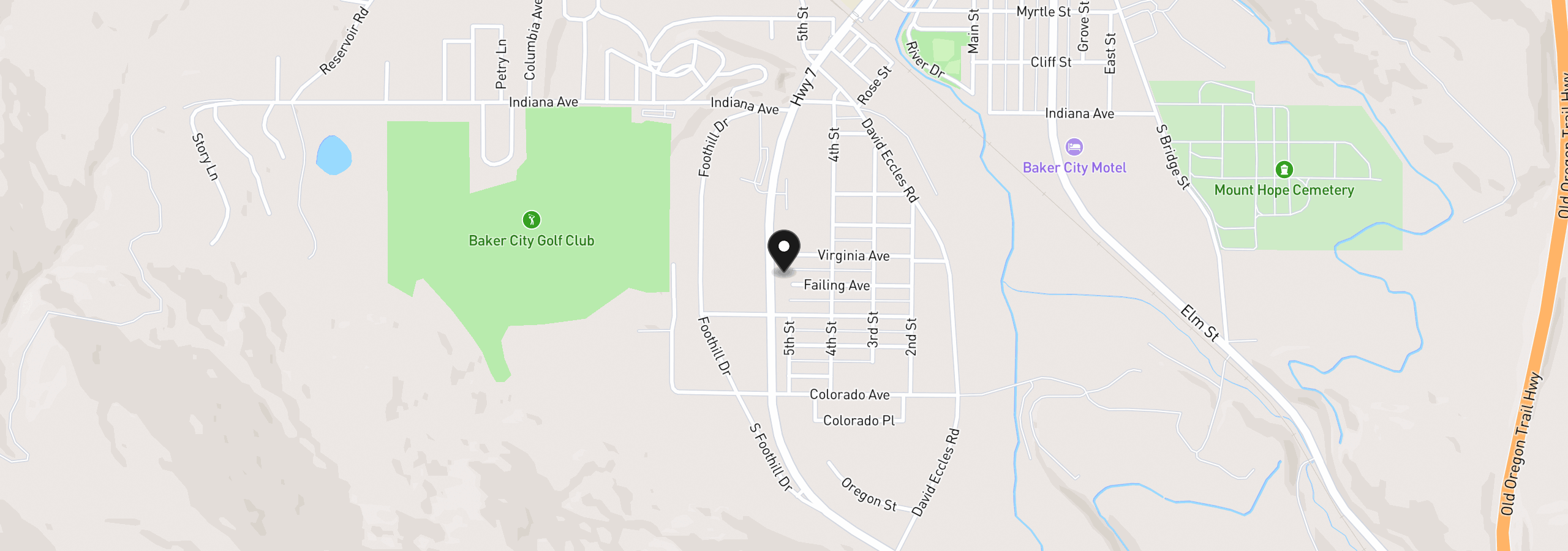 Map showing the location of 2400 Failing Ave, Baker City, OR 97814
