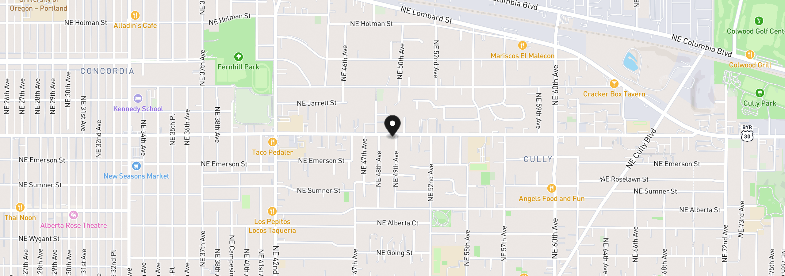 Map showing the location of 4900 NE Killingsworth St, Portland, OR 97218