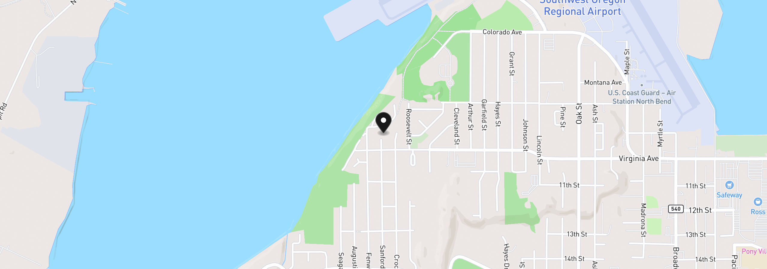 Map showing the location of 1345 Sanford St, Coos Bay, OR 97420
