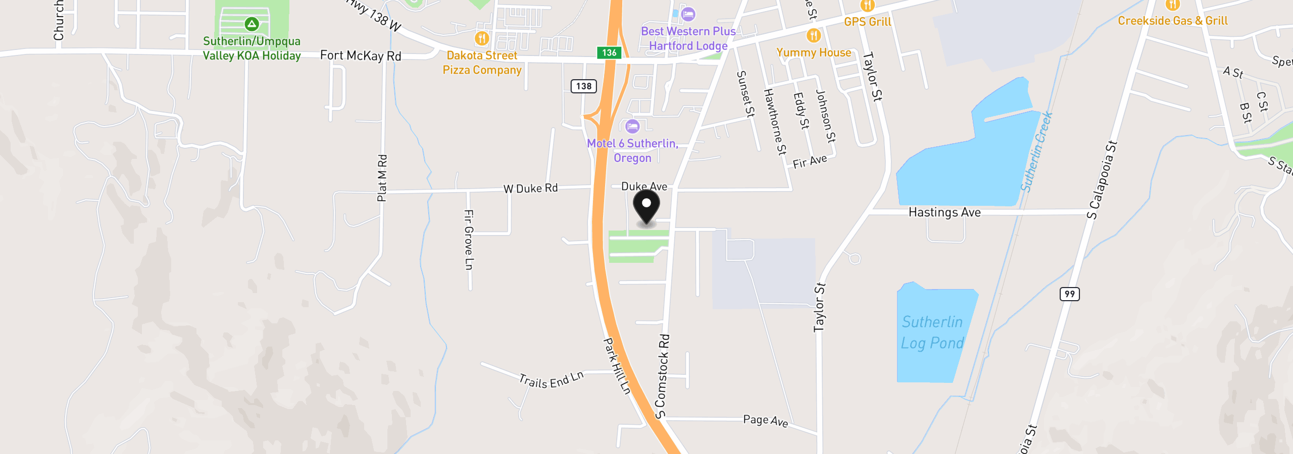 Map showing the location of 172 Allison Ave, Sutherlin, OR 97479