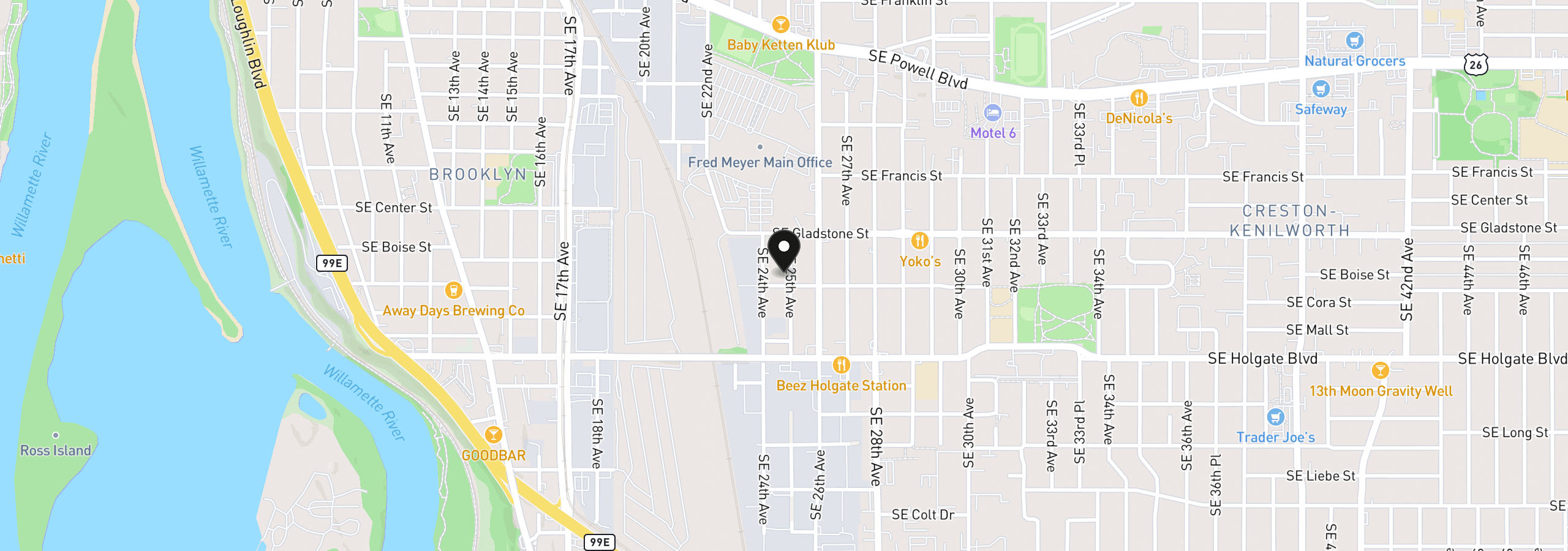 Map showing the location of 4219 SE 25th Ave, Portland, OR 97202
