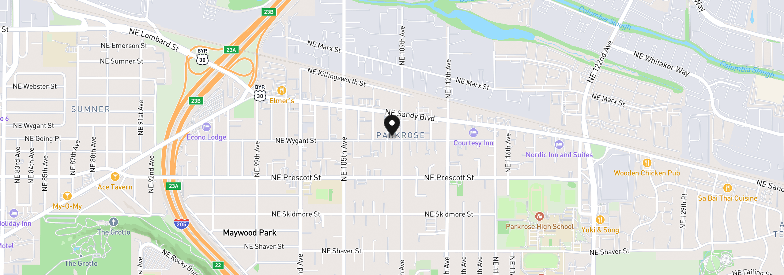 Map showing the location of 4704 NE 108th Ave, Portland, OR 97220