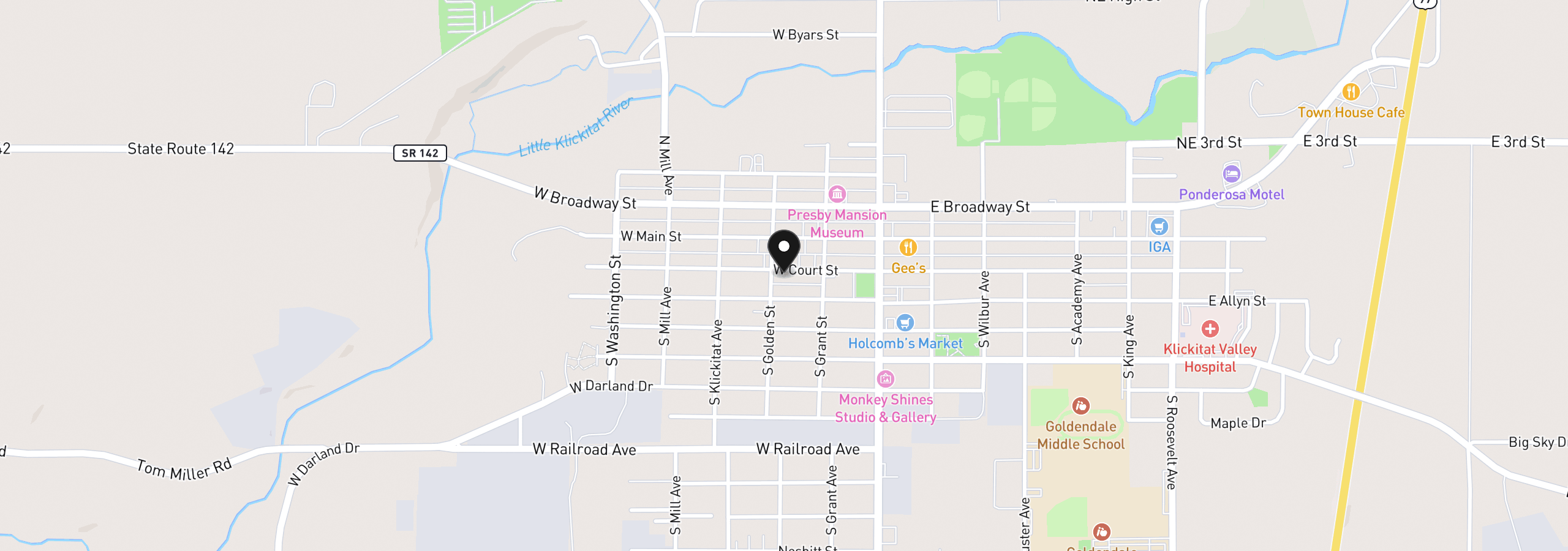 Map showing the location of 224 W Court St, Goldendale, Wa 98620