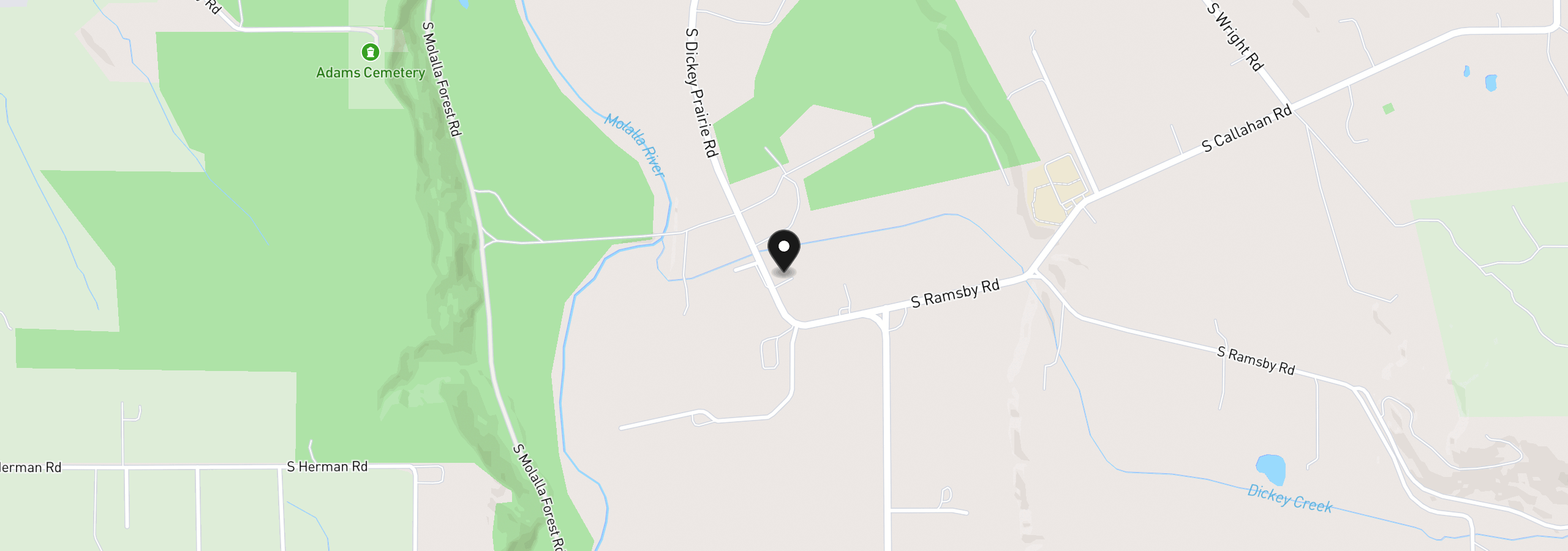 Map showing the location of 33674 S Dickey Prairie Rd, Molalla, OR 97038