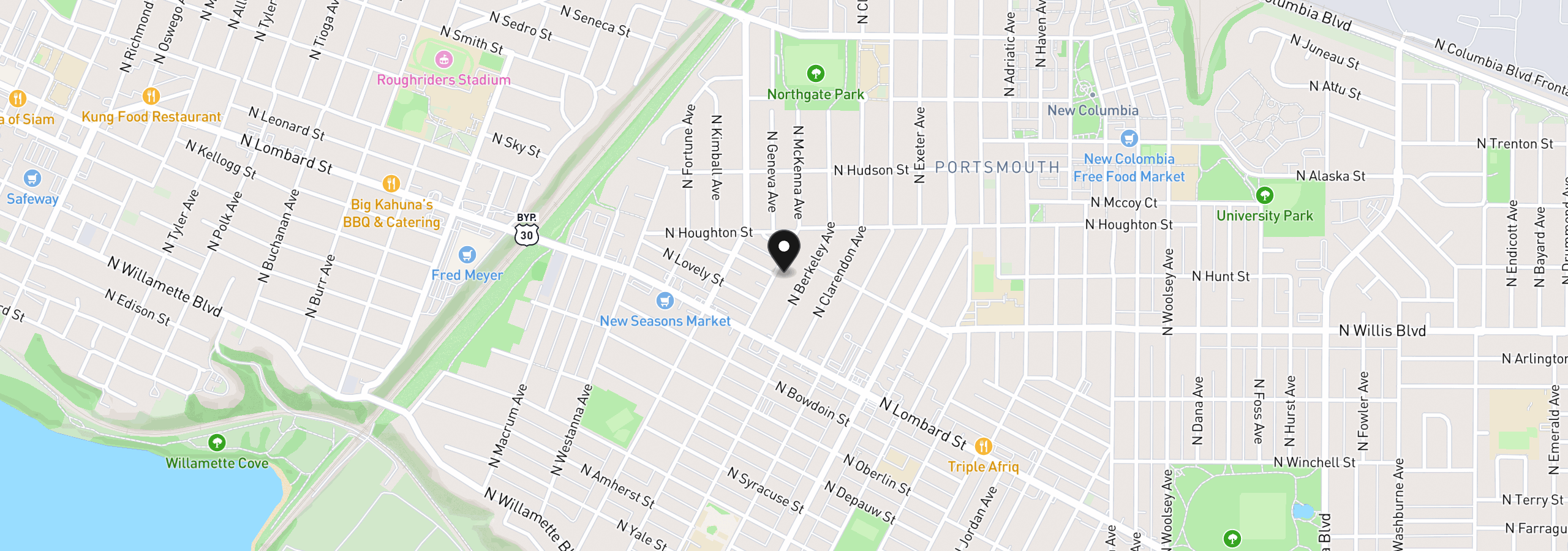 Map showing the location of 7910 N McKenna Ave, Portland, OR 97203