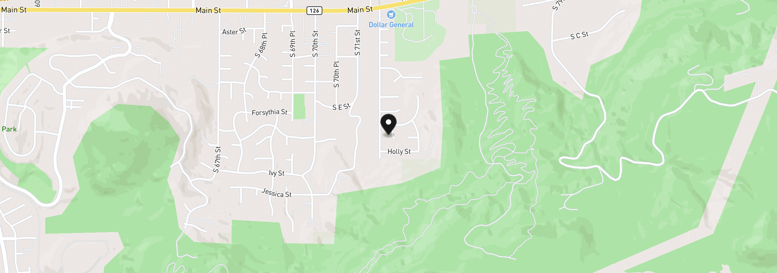 Map showing the location of S 72nd Pl, Springfield, OR 97478