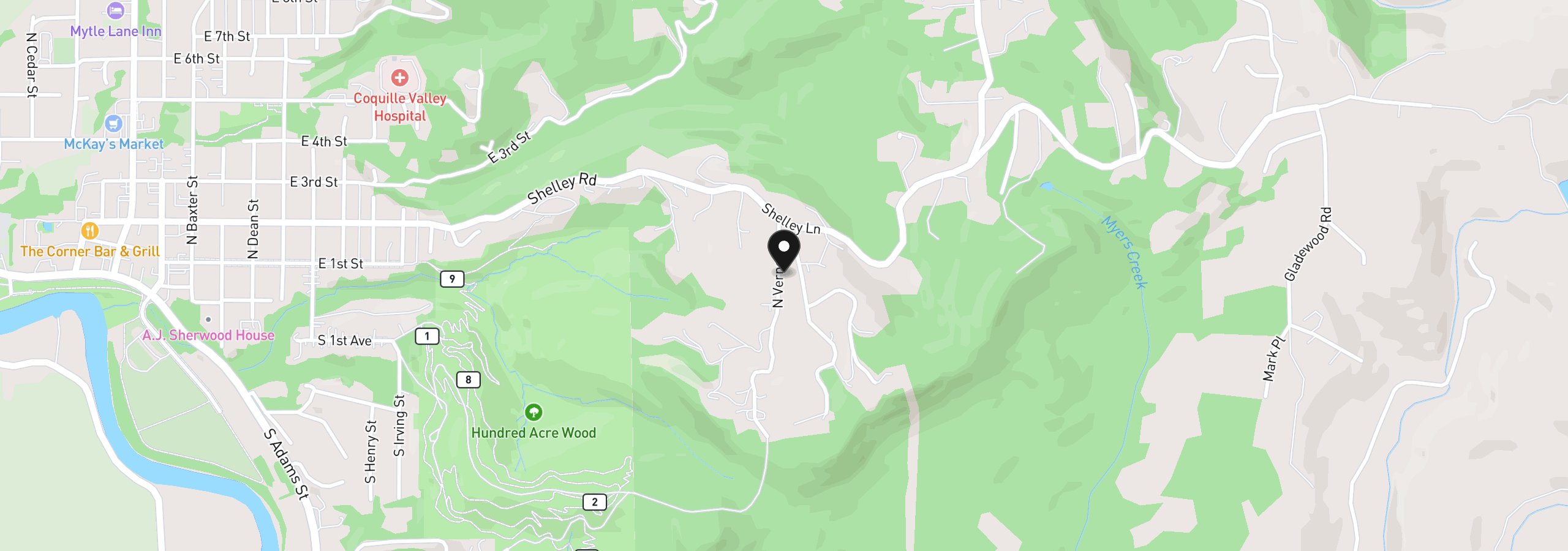 Map showing the location of 78 N Vernon St, Coquille, OR 97423