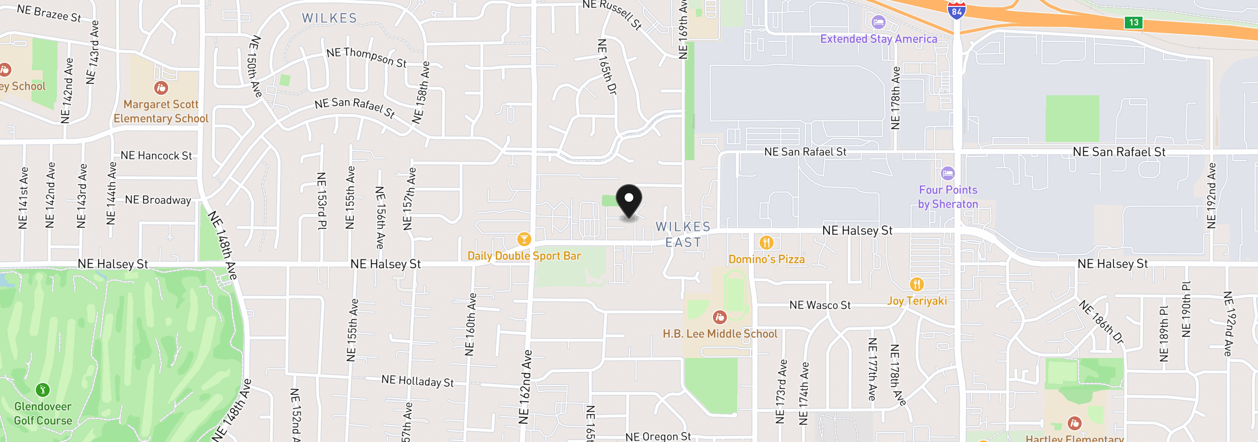 Map showing the location of 16615 NE Halsey St, Portland, OR 97230