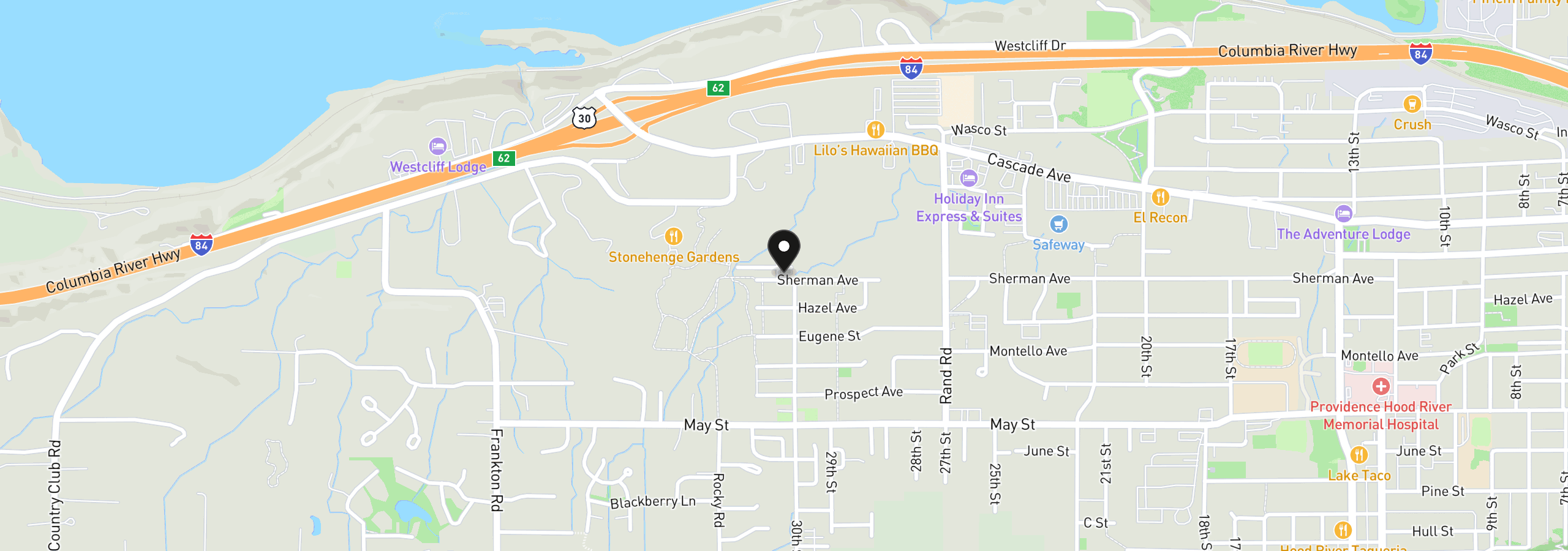 Map showing the location of 3008 Sherman Ave, Hood River, OR 97031