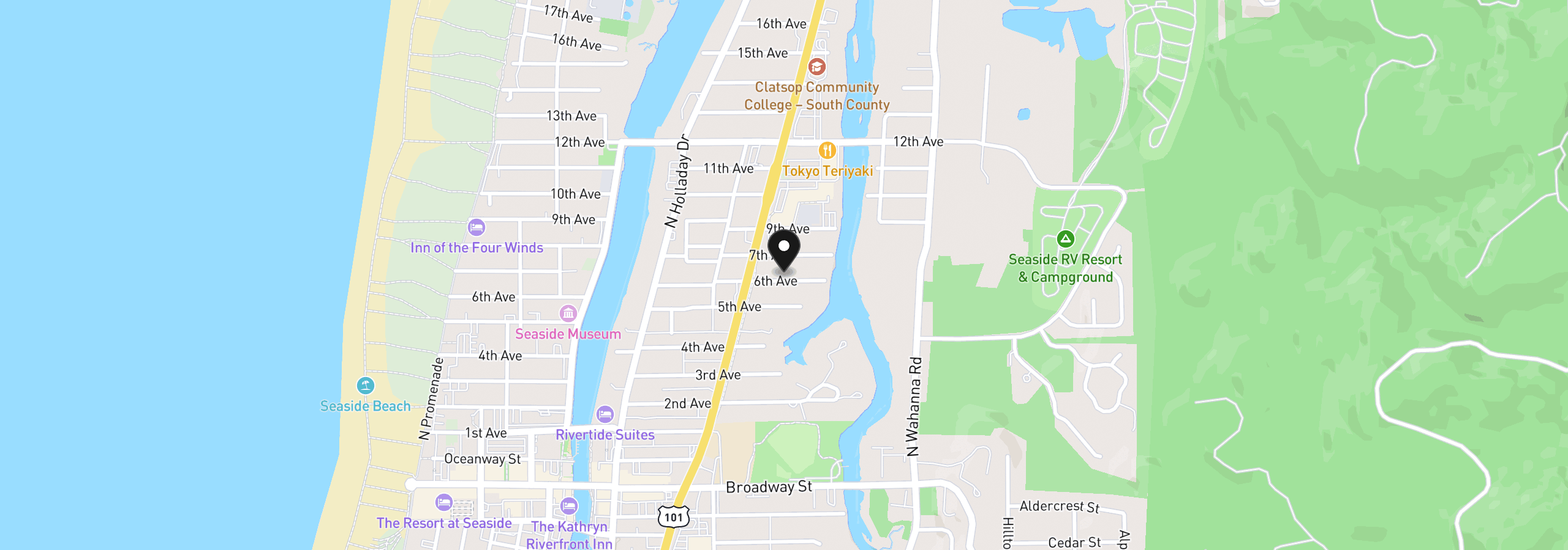 Map showing the location of 1110 6th Ave, Seaside, OR 97138