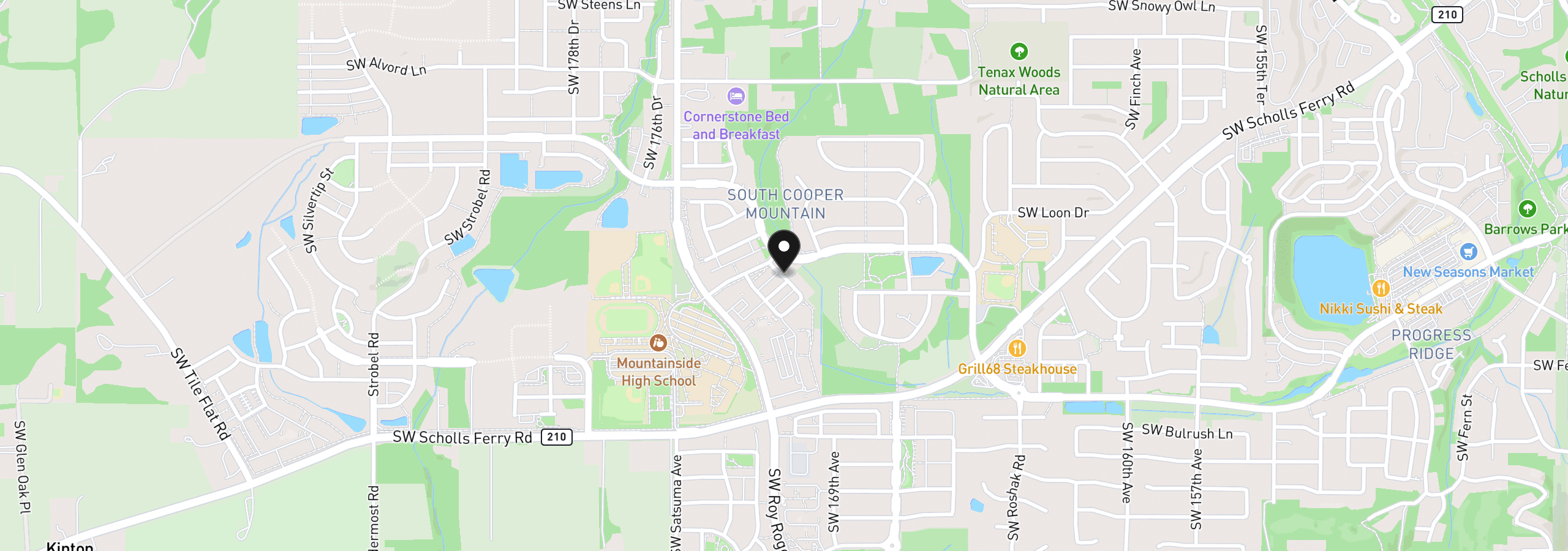 Map showing the location of 12418 SW 171st Ter, Beaverton, OR 97007